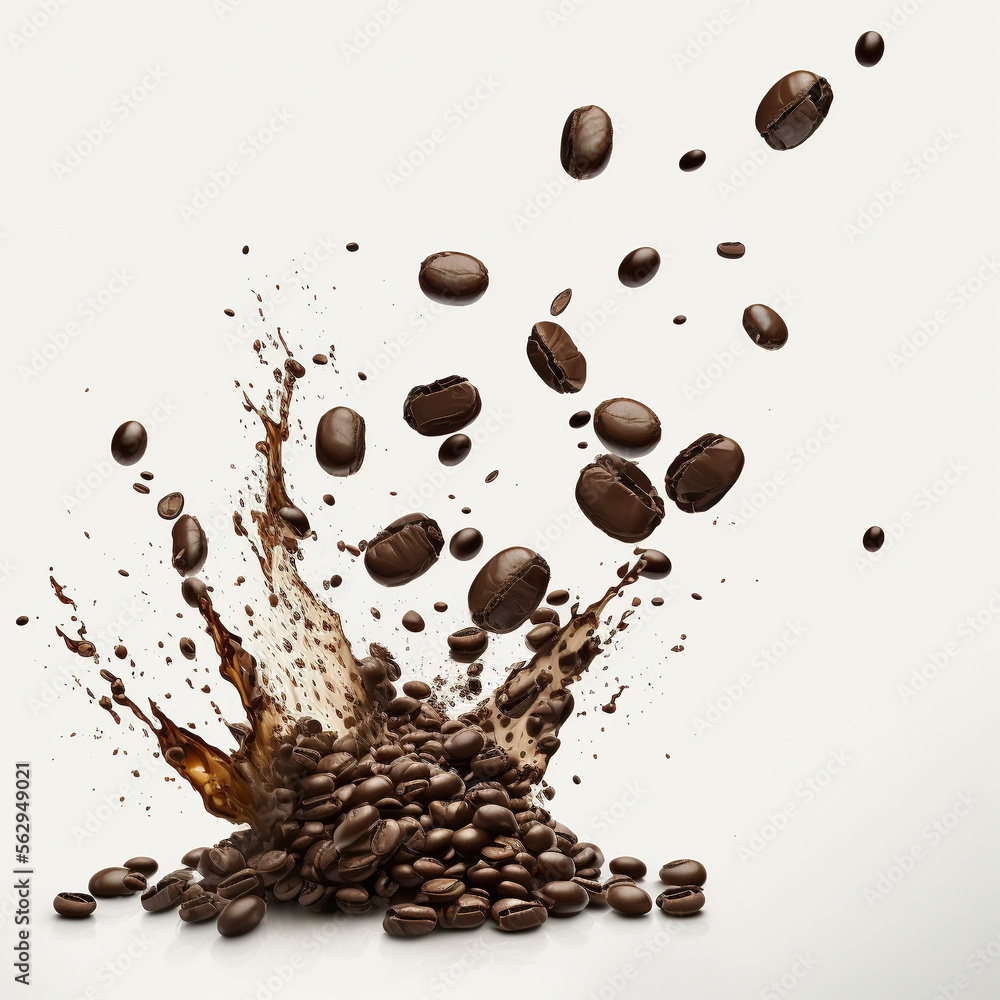 Naklejka premium coffee bean explosion on white background, generative AI