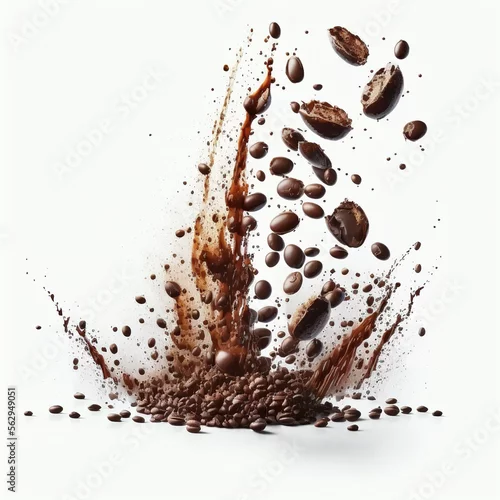 Panel kuchenny z motywem coffee bean explosion on white background, generative AI