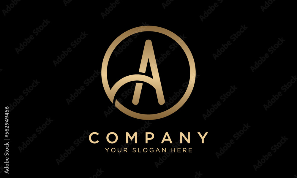 A Letter Logo With Circle Shape. Modern Unique Creative A Logo Design Vector Template. Elegant Identity Design In Gold Color. A Letter Logo With Circle Shape. Modern Unique Creative A Logo Design Vector Template. Elegant Identity Design In Gold Color.