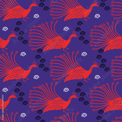 Seamless, Hand-drawn traditional ancient tribal folk art, India. Pictorial language depicting the rural life of the inhabitants of India. seamless pattern for textiles, wrapping paper, or backgrounds