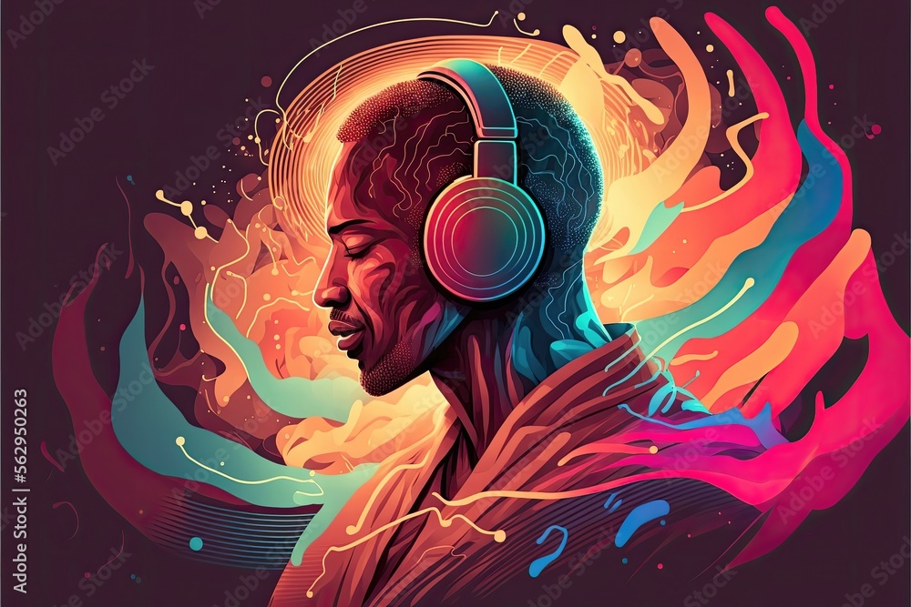 Fototapeta premium Happy soul jazz person feeling music in headphones