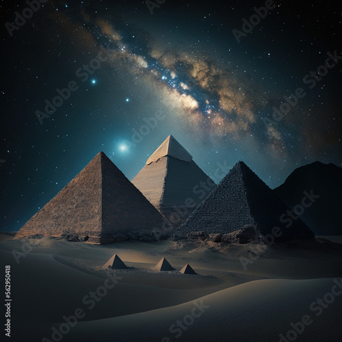 Pyramids against a starry sky  generative AI 