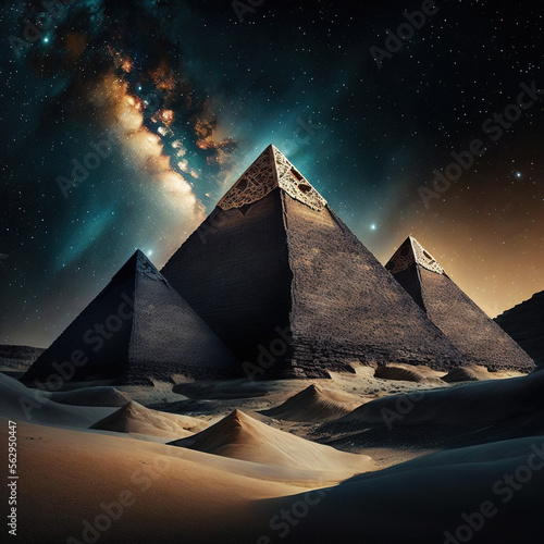 Pyramids against a starry sky, generative AI 