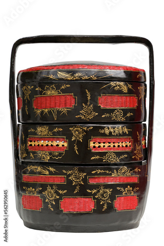 Tiffin or basket called Bakul Siah, traditional Peranakan Baba Malay art. is used by the Chinese Hokkien people in Phuket and some areas of Asia. Used in various auspicious ceremonies such as weddings photo