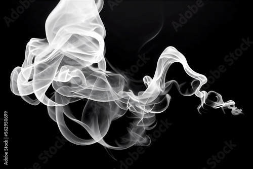 Beautiful and elegant wisp of white smoke on a black background, generative ai