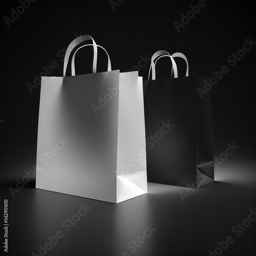 paper shopping or gift bag, white and black on Black background, generative AI 