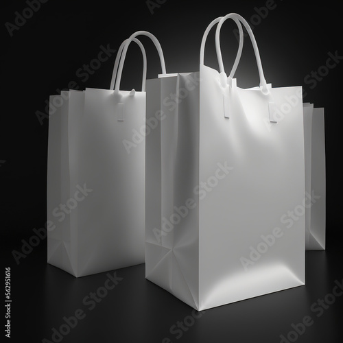 paper shopping or gift bag, white on Black background , generative AI 