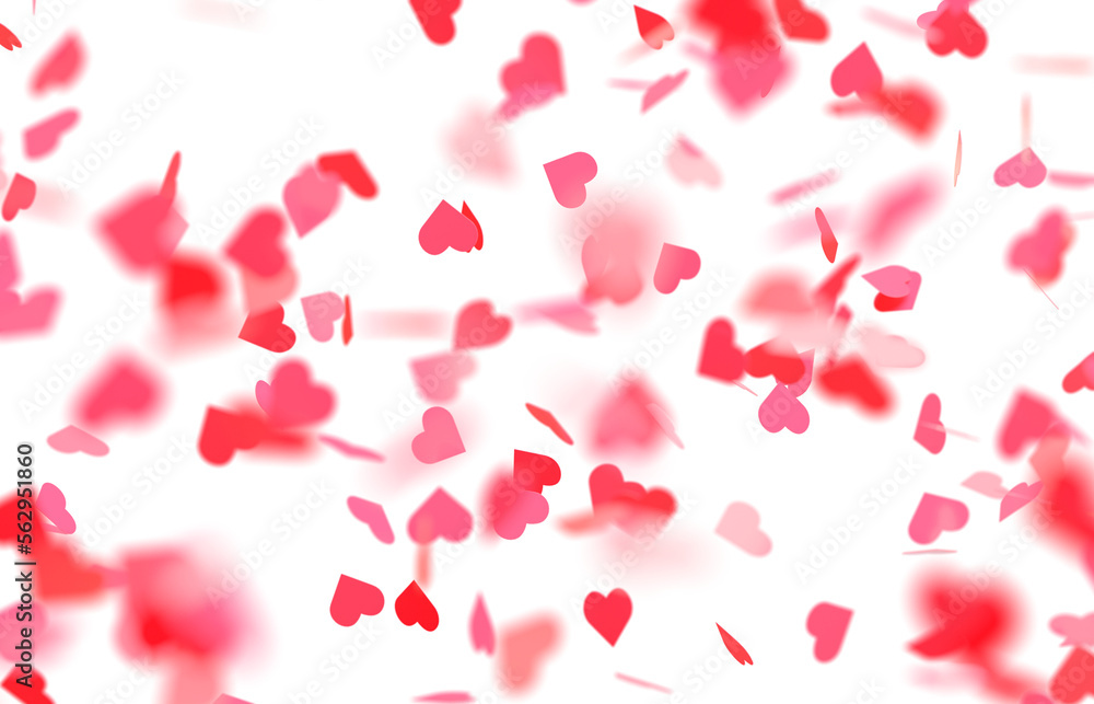 Falling red and pink hearts isolated on transparent background. Valentine’s day design. 3D rendering - obrazy, fototapety, plakaty 
