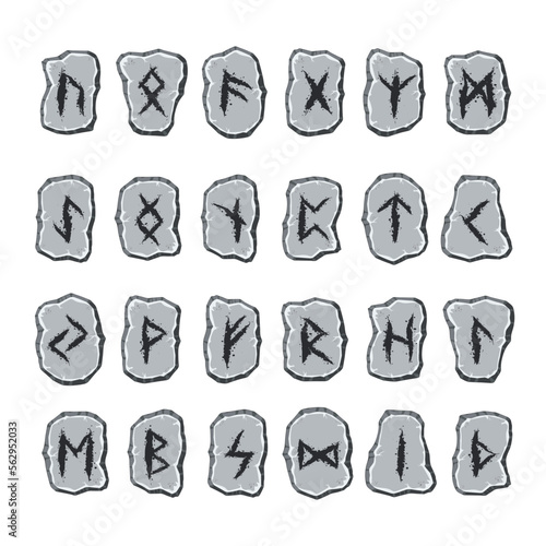 Viking runes grey stones set