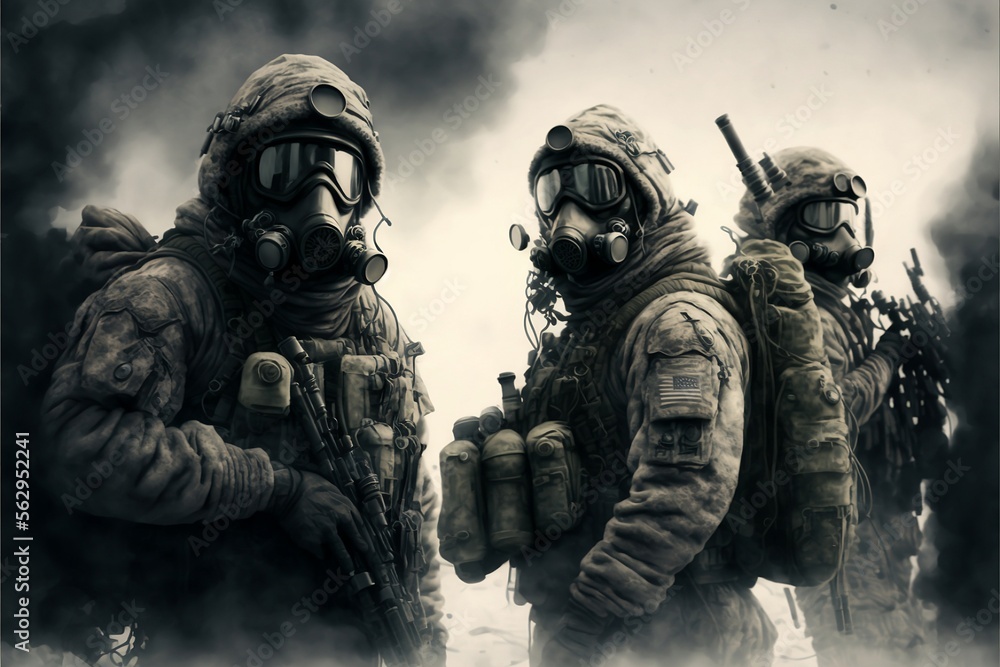 Special Forces With Weapons Armor and Gas Masks