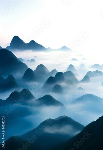 Generative AI,scenic view of silhouette mountains against sky