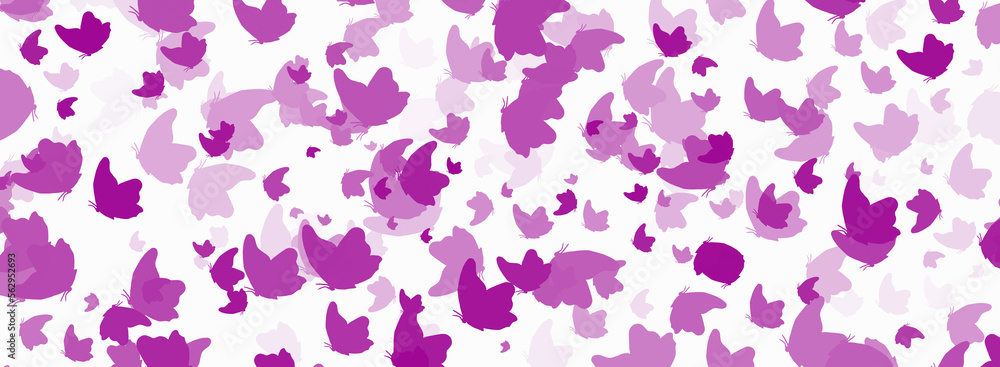 White background with pink confetti butterflies. White background with pink confetti butterflies.