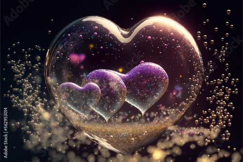 enclosed in a bubble with hearts