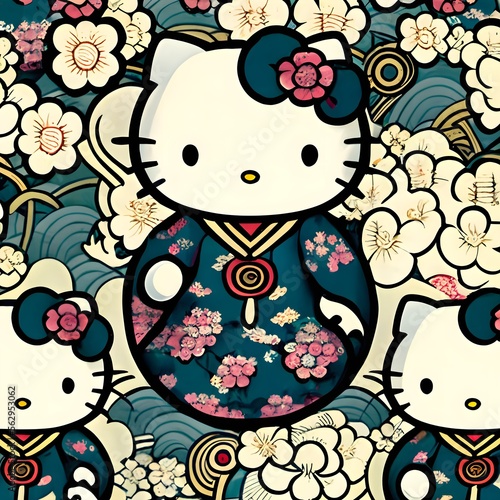 Fotografia, Obraz beautiful seamless pattern of hello kitty, high quality wallpaper, repeating pat