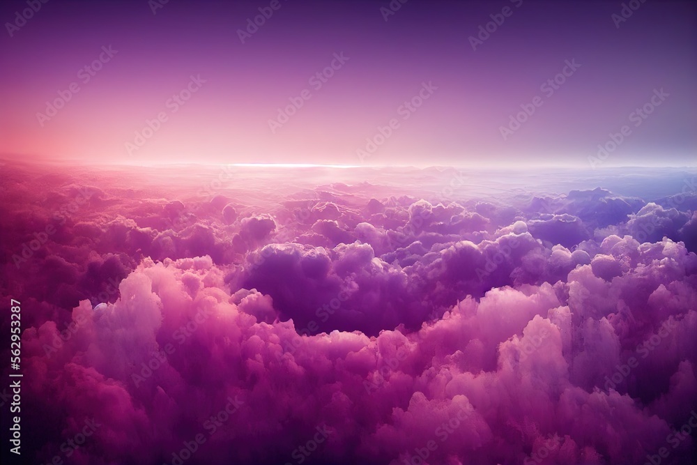 Purple clouds in stratosphere with horizon - obrazy, fototapety, plakaty 