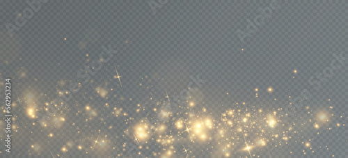 Golden sequins glow with many lights. Glittering dust. Luxurious background of golden particles.