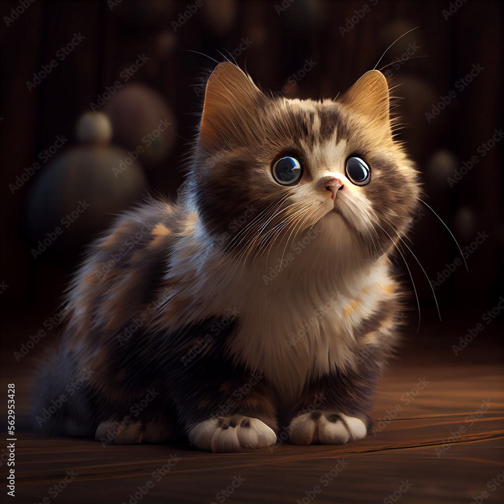 Munchkin. Cat Breeds. Adorable image of a cat with sparkling eyes.  Illustration Stock