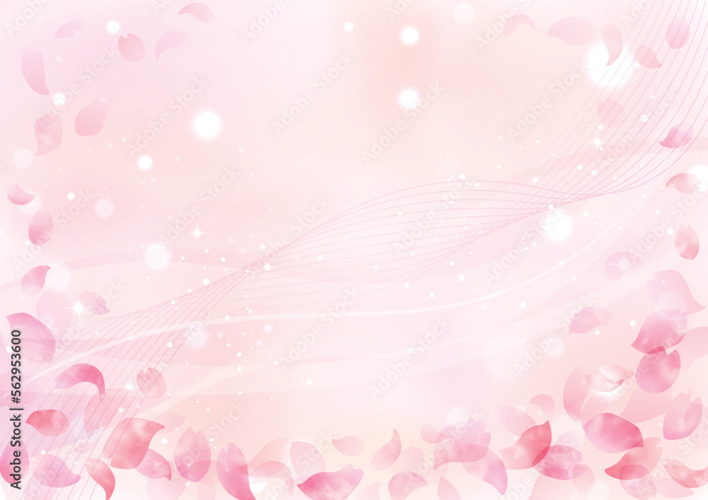 水彩　桜の花びらフレーム、背景
