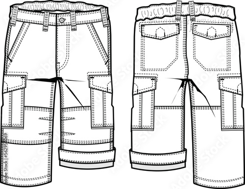 KID BOYS BOTTOM WEAR PANT FRONT AND BACK WITH POCKET FASHION FLAT DESIGN VECTOR