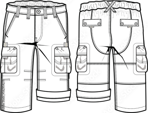 KID BOYS BOTTOM WEAR PANT FRONT AND BACK WITH POCKET FASHION FLAT DESIGN VECTOR