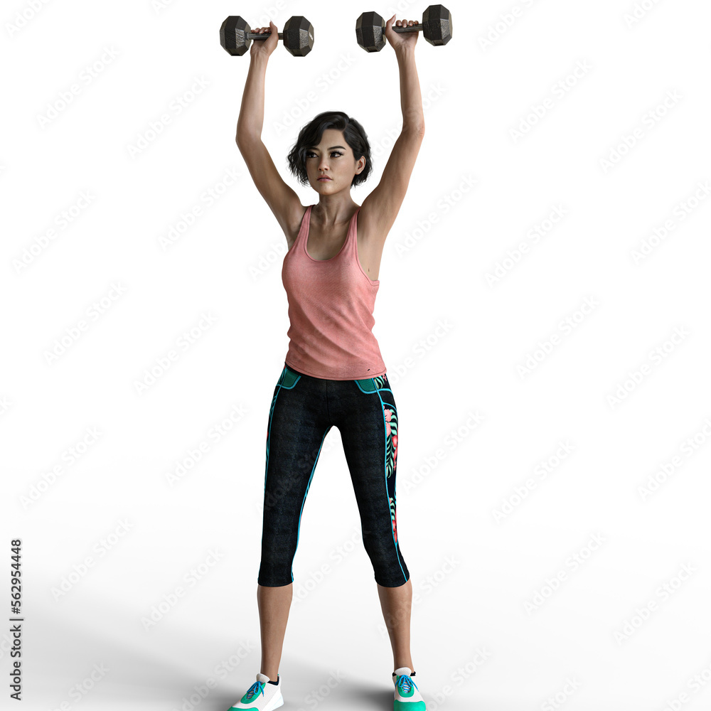 Asian woman working out with dumbbells Asian woman working out with dumbbells