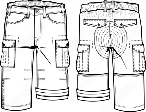 KID BOYS BOTTOM WEAR PANT FRONT AND BACK WITH POCKET FASHION FLAT DESIGN VECTOR