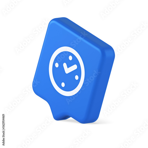 Watch time control button alarm clock deadline checking web app design 3d realistic speech bubble icon