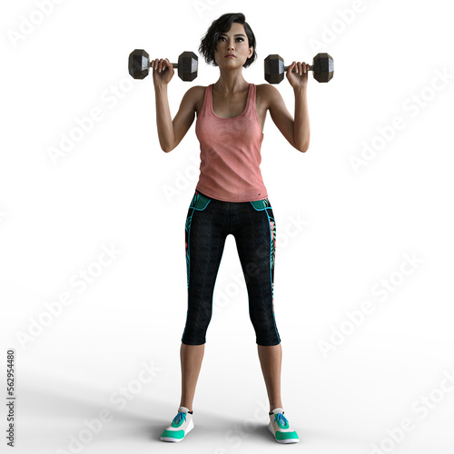 Asian woman working out with dumbbells