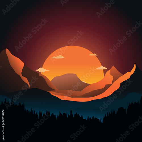 orange colour beautiful mountain views and deer