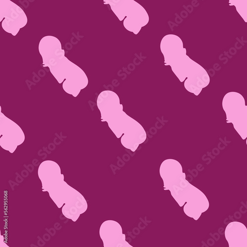 Seamless pattern with a silhouette of a baby on a pink background. Wallpaper print for children room. Bed linen and fabric for child.