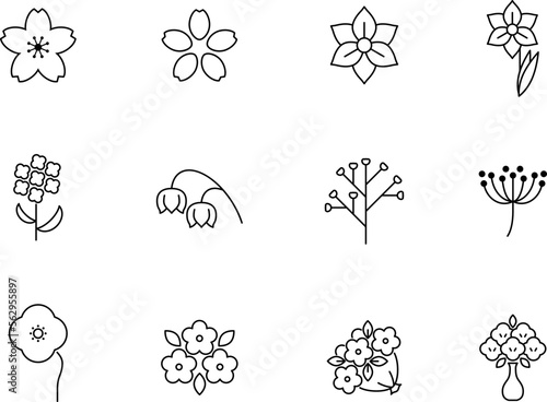 春の花　線画アイコンセット