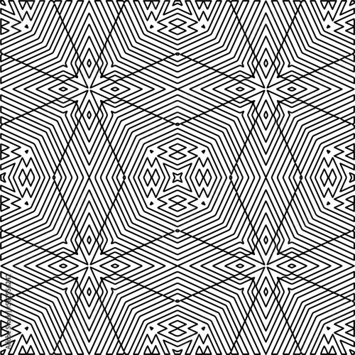  Stylish texture with figures from lines. Abstract geometric black and white pattern for web page, textures, card, poster, fabric, textile. Monochrome graphic repeating design. 