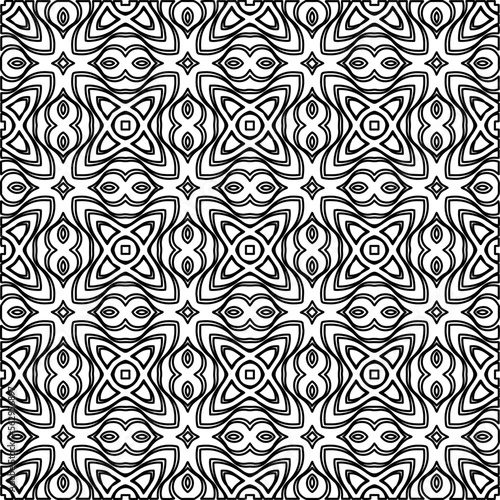 Stylish texture with figures from lines. Abstract geometric black and white pattern for web page, textures, card, poster, fabric, textile. Monochrome graphic repeating design. 