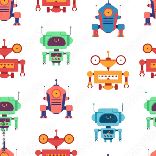 Robot seamless pattern vector cartoon background.