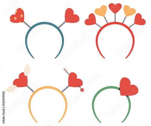 Valentine day headbands for party vector cartoon set isolated on a white background.