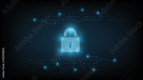 Internet security and Data prevention.Security Padlock lock icon on dark blue background.Technology for online data access defense against hackers and viruses.Technology security concept.