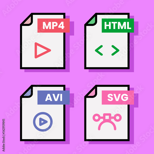 Document file folder download vector color format pdf doc xls jpg zip txt png json ppt csv xml ai mp3 mp4 html psd css js