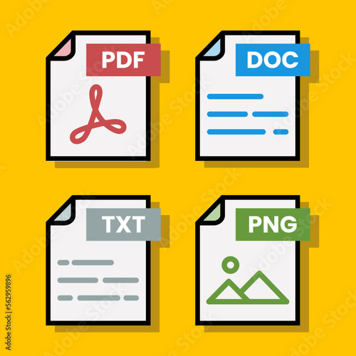 Document file folder download vector color format pdf doc xls jpg zip txt png json ppt csv xml ai mp3 mp4 html psd css js