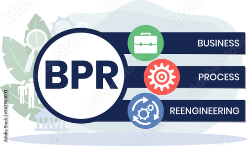 BPR - Business Process Reengineering acronym. business concept background. vector illustration concept with keywords and icons. lettering illustration with icons for web banner, flyer, landing page