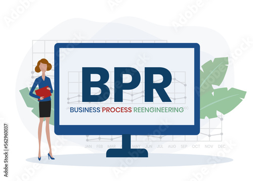BPR - Business Process Reengineering acronym. business concept background. vector illustration concept with keywords and icons. lettering illustration with icons for web banner, flyer, landing page