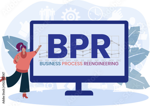 BPR - Business Process Reengineering acronym. business concept background. vector illustration concept with keywords and icons. lettering illustration with icons for web banner, flyer, landing page