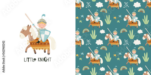 pattern Little knight with a sword on horseback