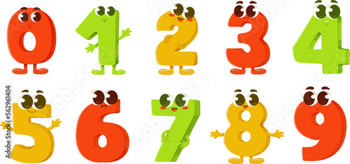 Set of funny cartoon numbers. Vector illustration.