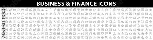 Big set of 300 Business icons. Business and Finance web icons. Vector business and finance editable stroke line icon set with money, bank, check, law, auction, exchance, payment. Vector illustration