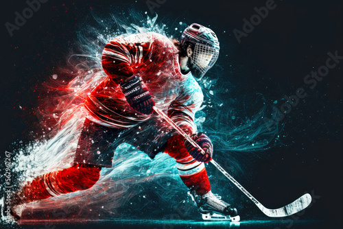 Wallpaper Mural winter sports athlete scoring goal against ice hockey, generative ai