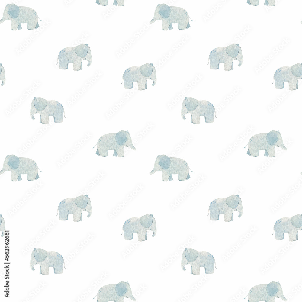 Beautiful simple seamless pattern with watercolor hand drawn cute safari elephant animal. Stock illustration. For baby. Beautiful simple seamless pattern with watercolor hand drawn cute safari elephant animal. Stock illustration. For baby.