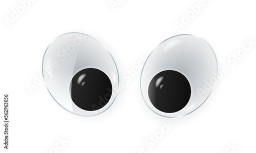 Googly eyes for toy. Puppet eyeballs. Cartoon glossy round eyes isolated on white Vector.