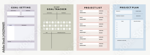 Colorful Set of Printable Vector Project Planner, Goal Setting and Tracker Template