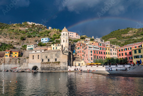 Rainbow over Cinque Terre with Vernazza village, Italy