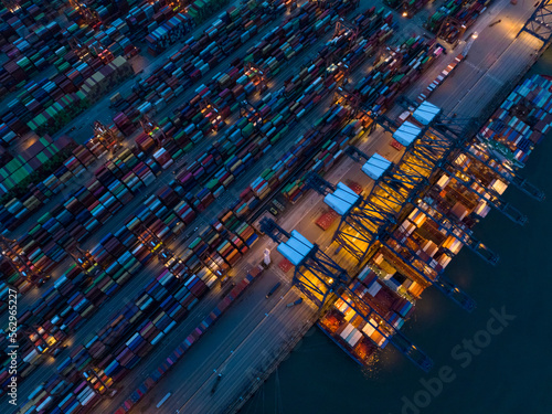 Aerial view of container terminal at night © lzf